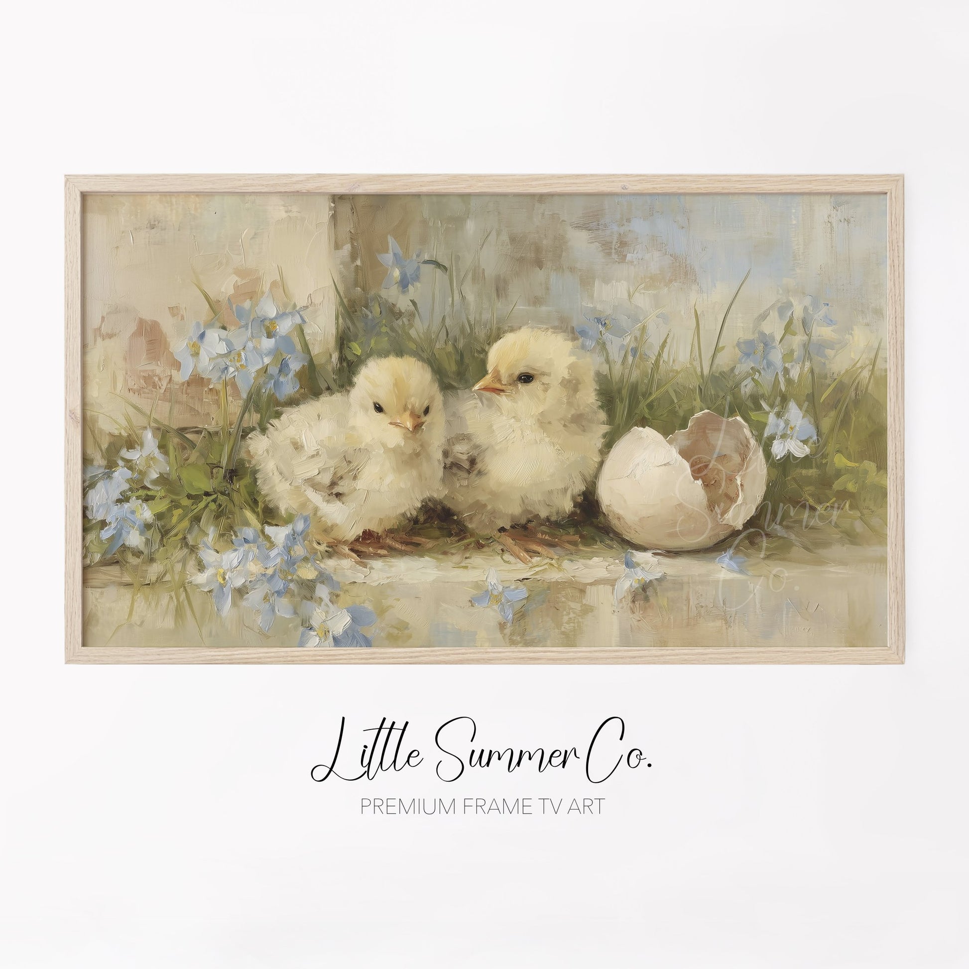 Chicks and Eggshell Frame TV Art displayed on a TV