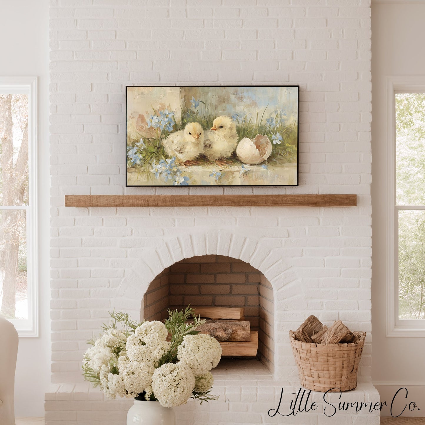 Chicks and Eggshell Frame TV Art displayed on a TV