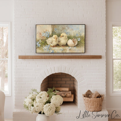 Chicks and Eggshell Frame TV Art displayed on a TV
