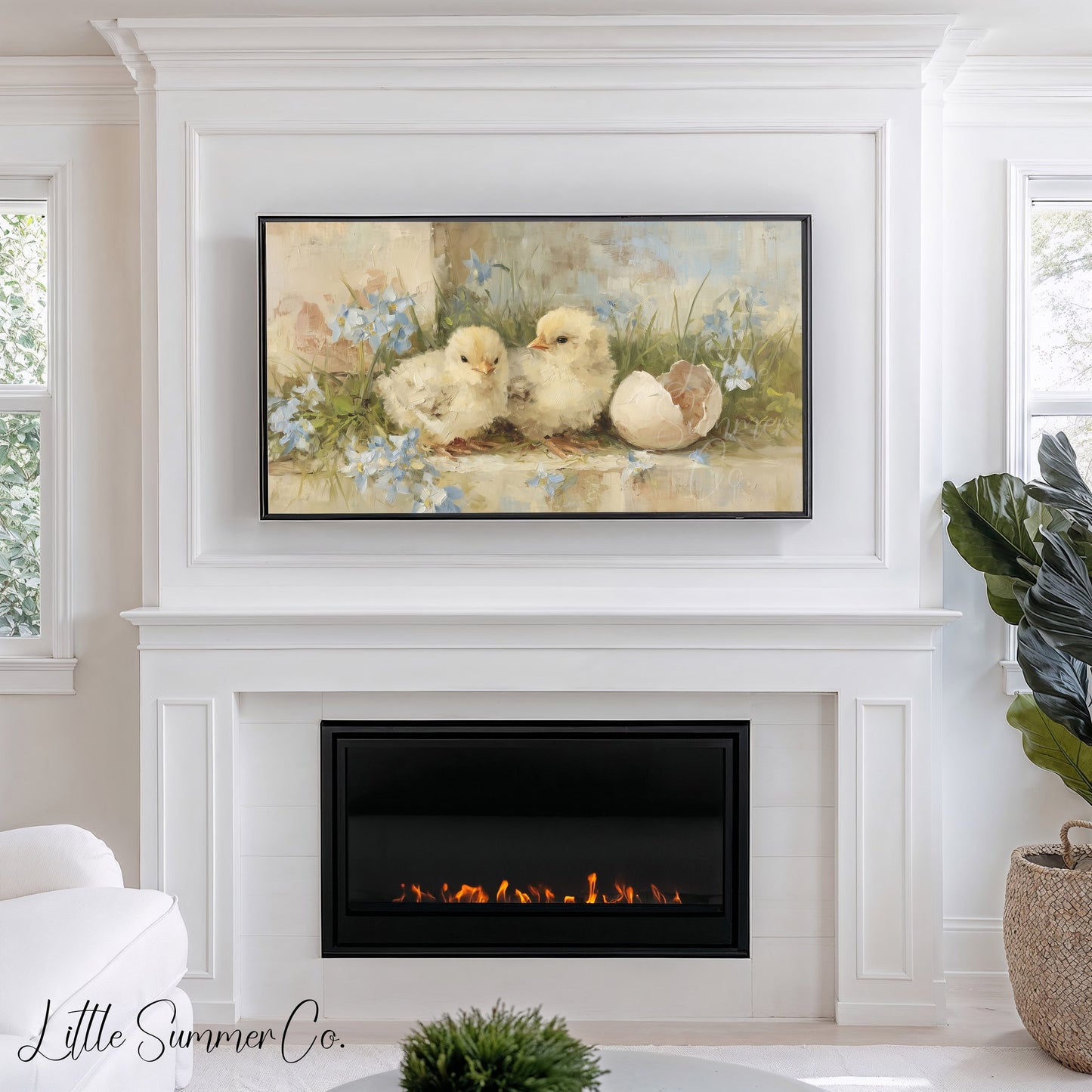 Chicks and Eggshell Frame TV Art displayed on a TV