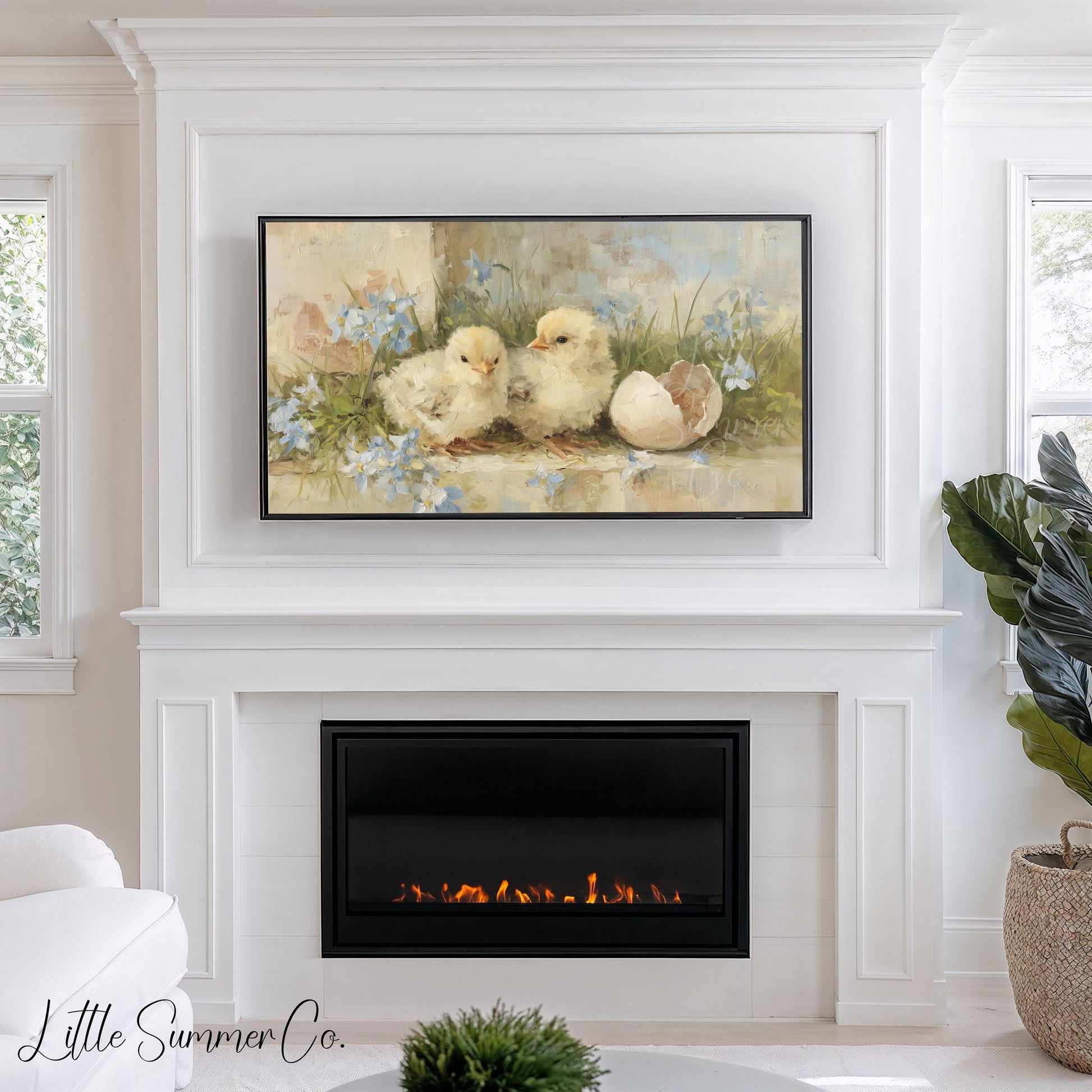 Chicks and Eggshell Frame TV Art displayed on a TV