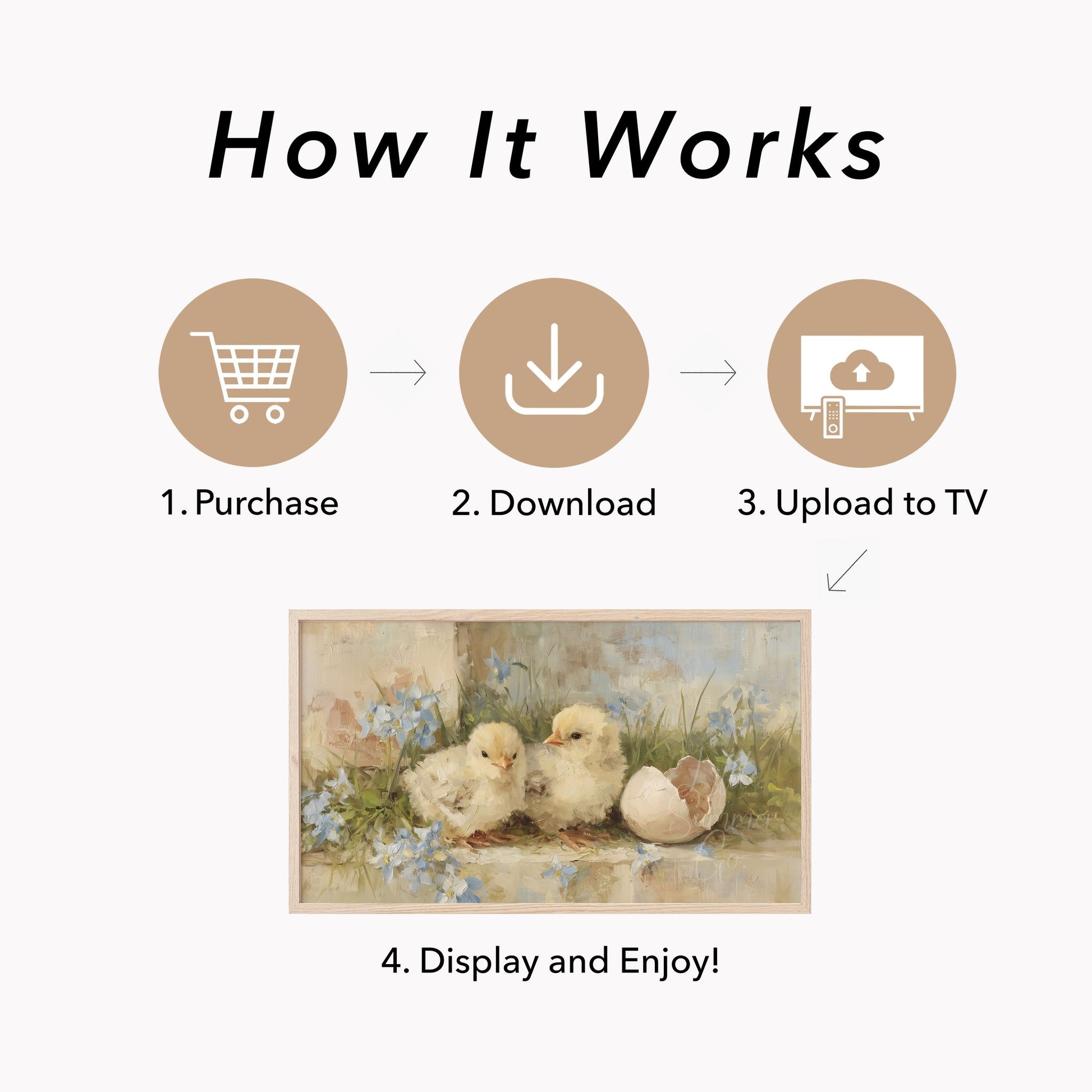 Chicks and Eggshell Frame TV Art displayed on a TV