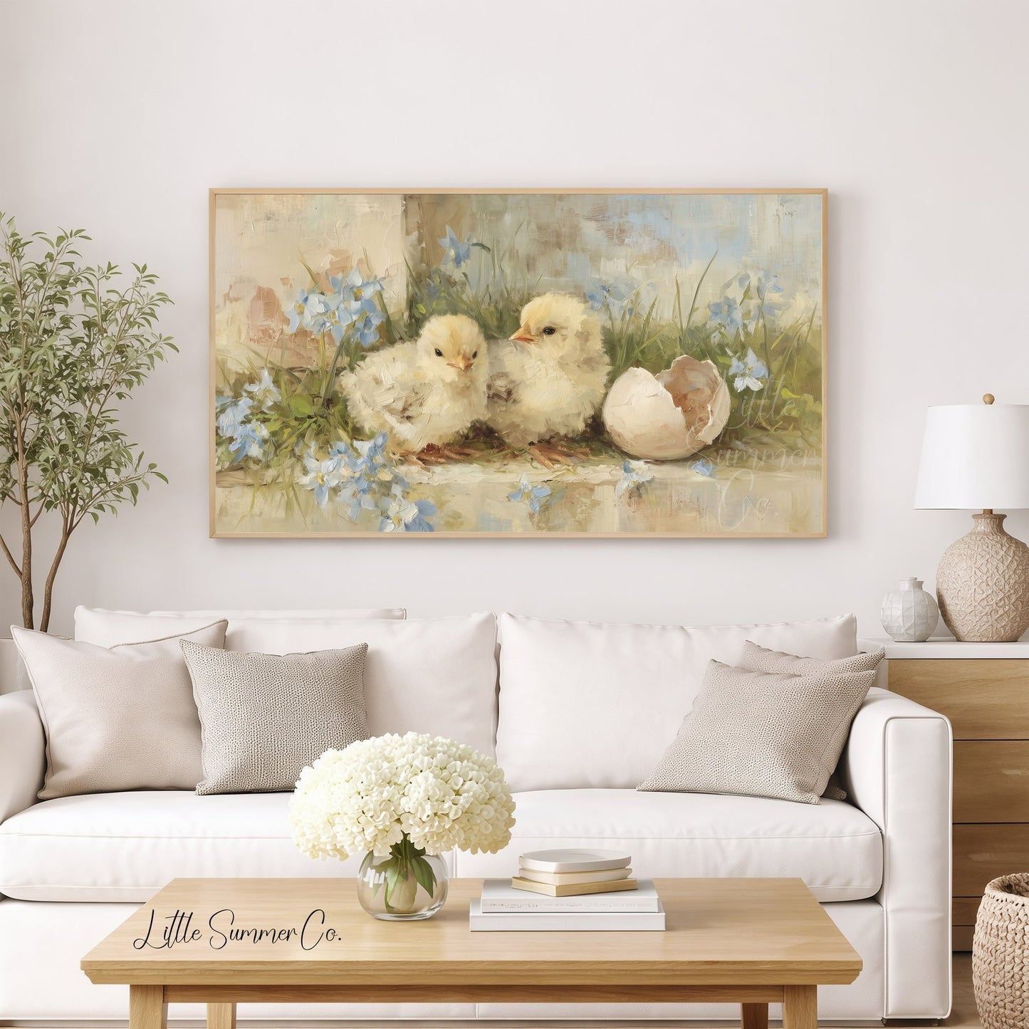 Chicks and Eggshell Frame TV Art displayed on a TV