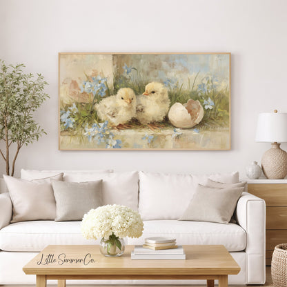 Chicks and Eggshell Frame TV Art displayed on a TV