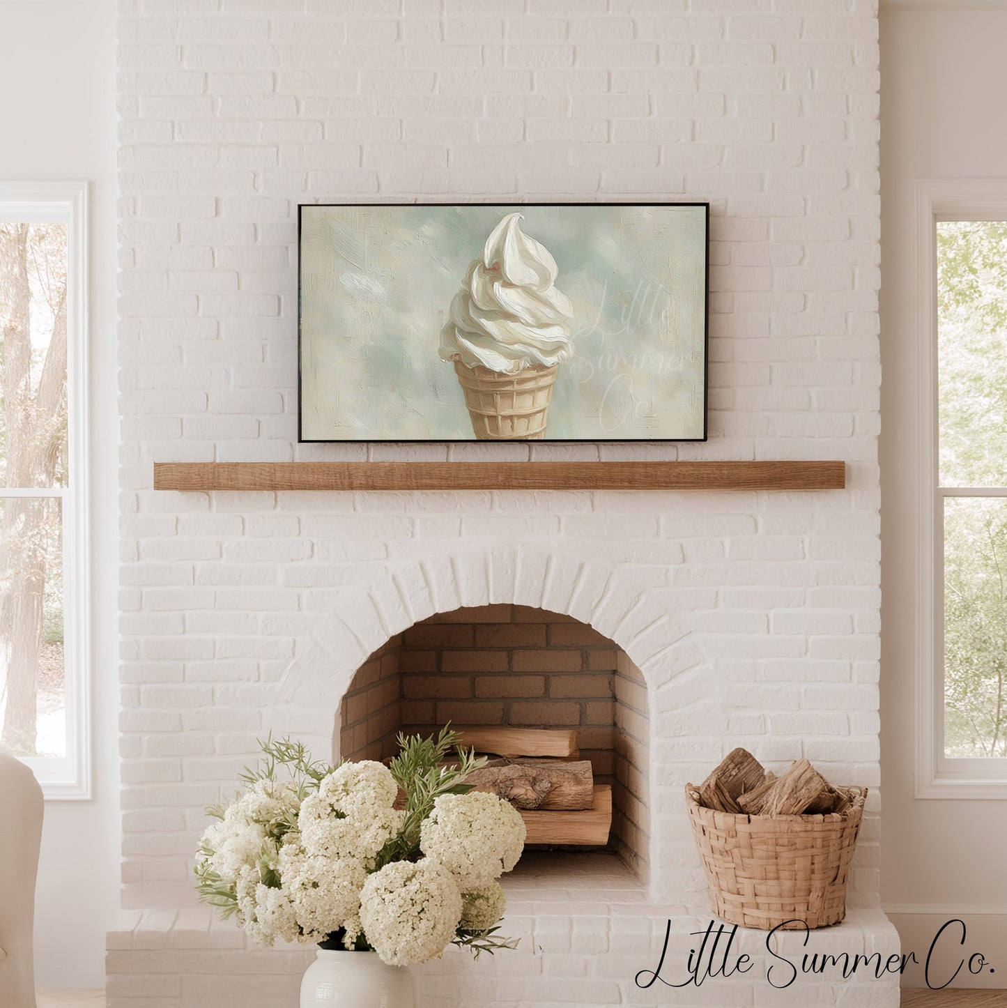 Vanilla Ice Cream Cone Frame TV Art displayed on a TV