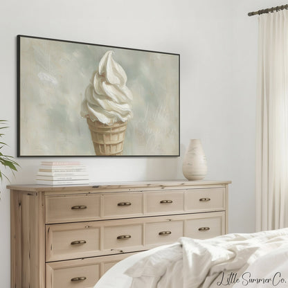 Vanilla Ice Cream Cone Frame TV Art displayed on a TV
