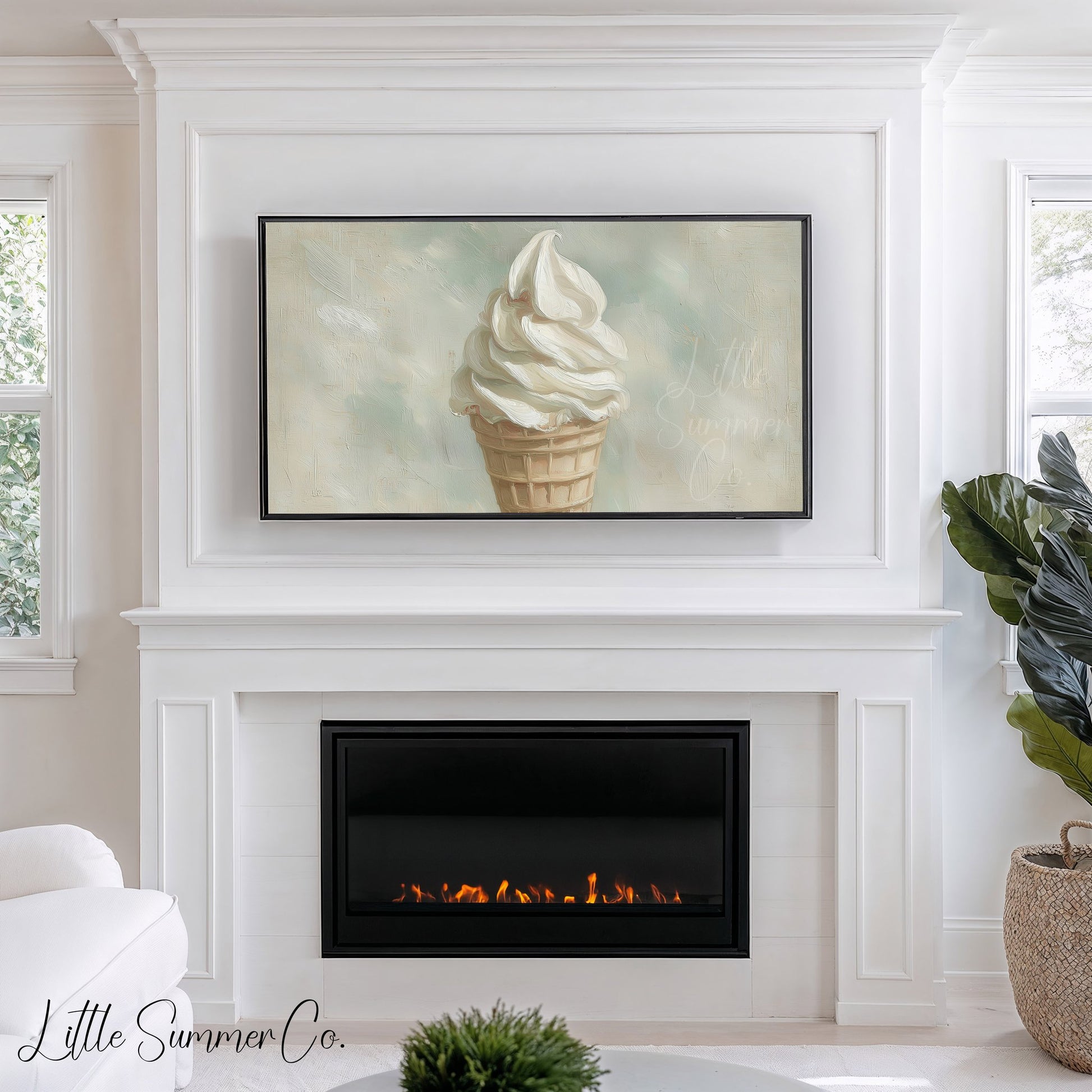 Vanilla Ice Cream Cone Frame TV Art displayed on a TV
