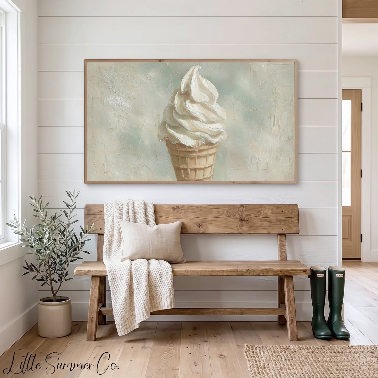 Vanilla Ice Cream Cone Frame TV Art displayed on a TV