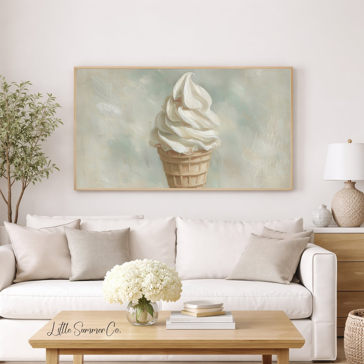 Vanilla Ice Cream Cone Frame TV Art displayed on a TV