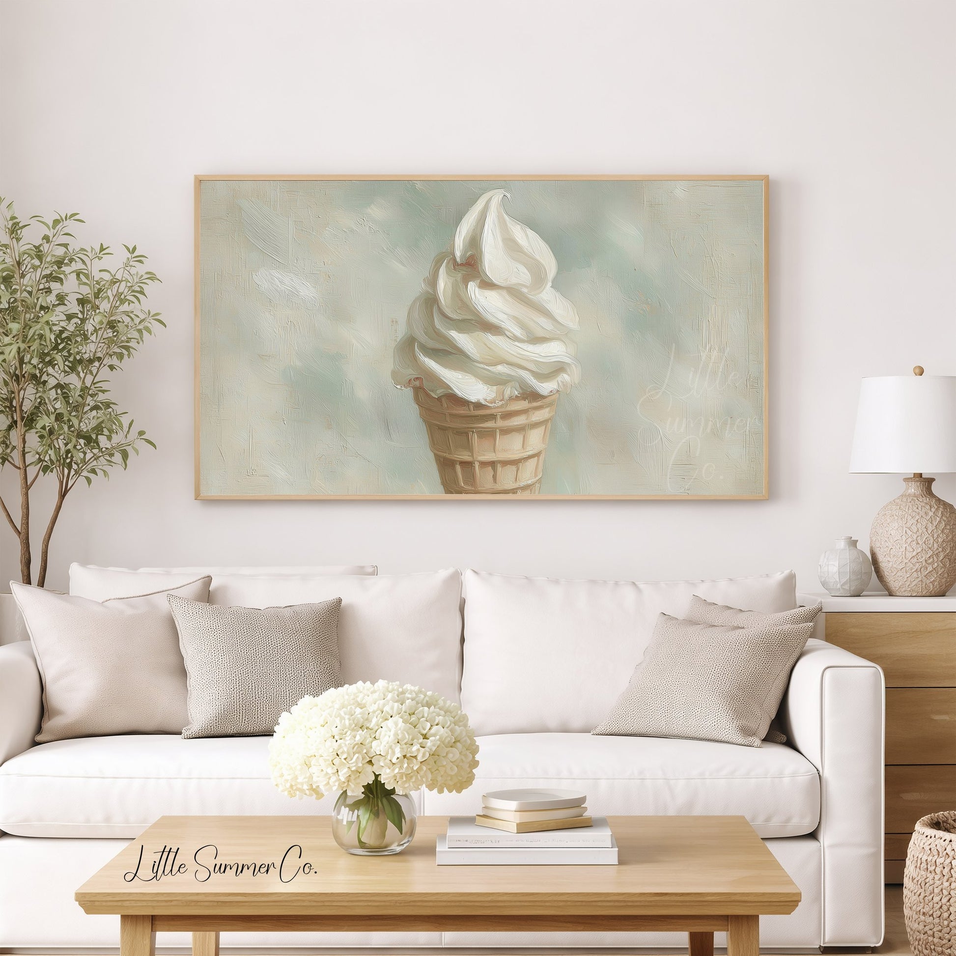 Vanilla Ice Cream Cone Frame TV Art displayed on a TV