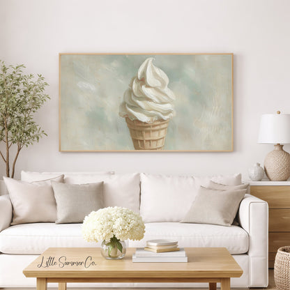 Vanilla Ice Cream Cone Frame TV Art displayed on a TV