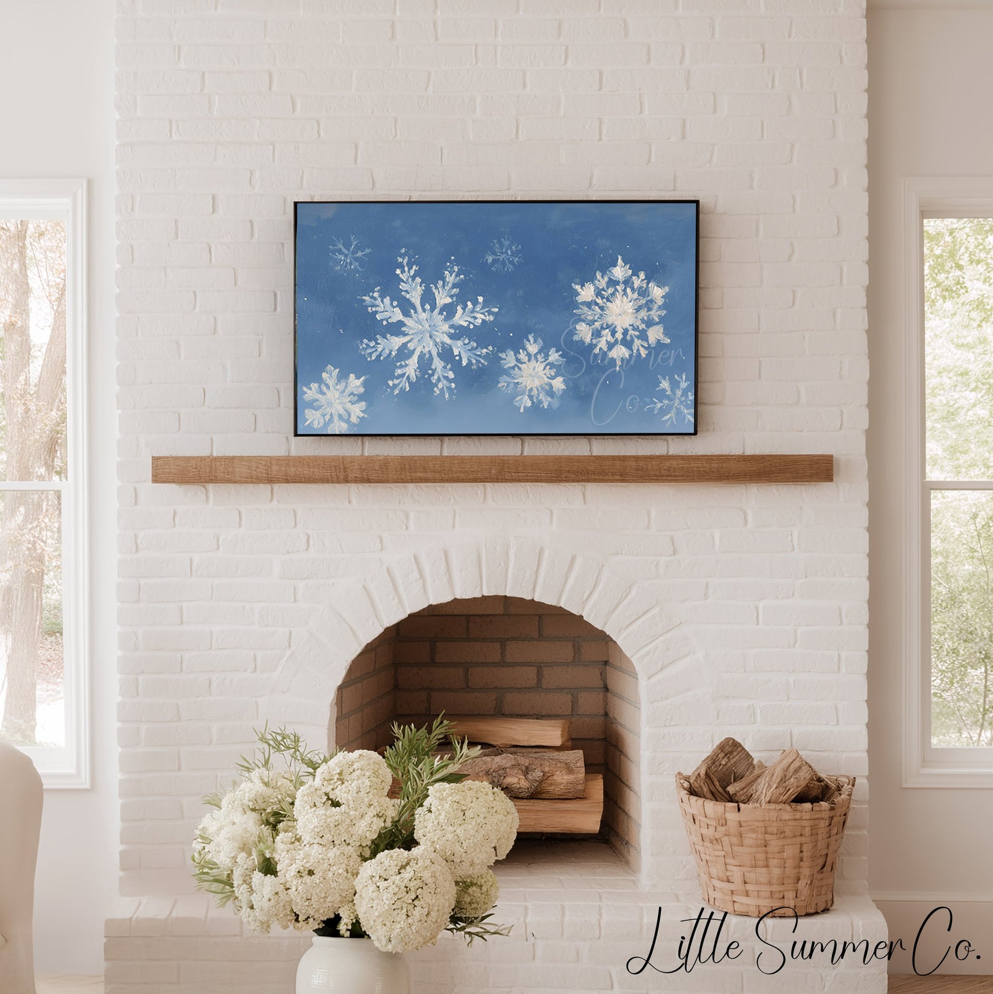 Snowflake Pattern Frame TV Art displayed on a TV