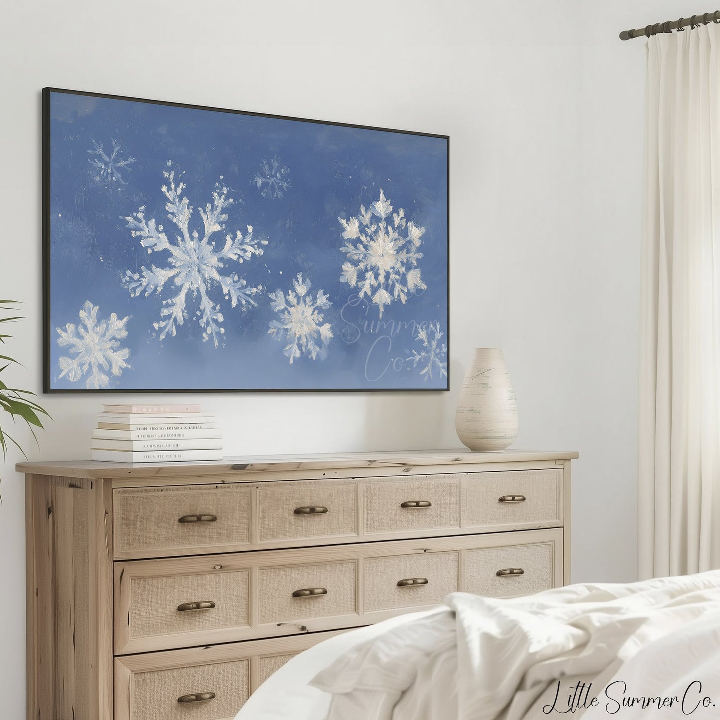 Snowflake Pattern Frame TV Art displayed on a TV