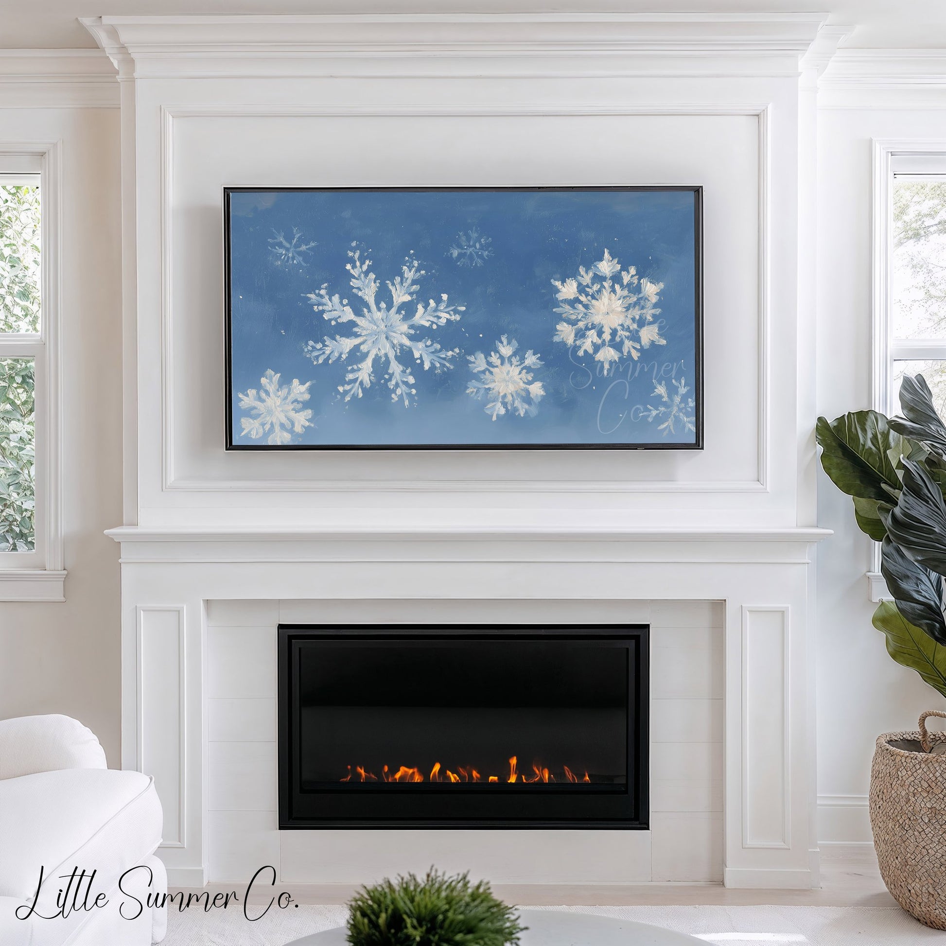 Snowflake Pattern Frame TV Art displayed on a TV