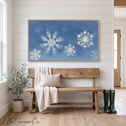 Snowflake Pattern Frame TV Art displayed on a TV