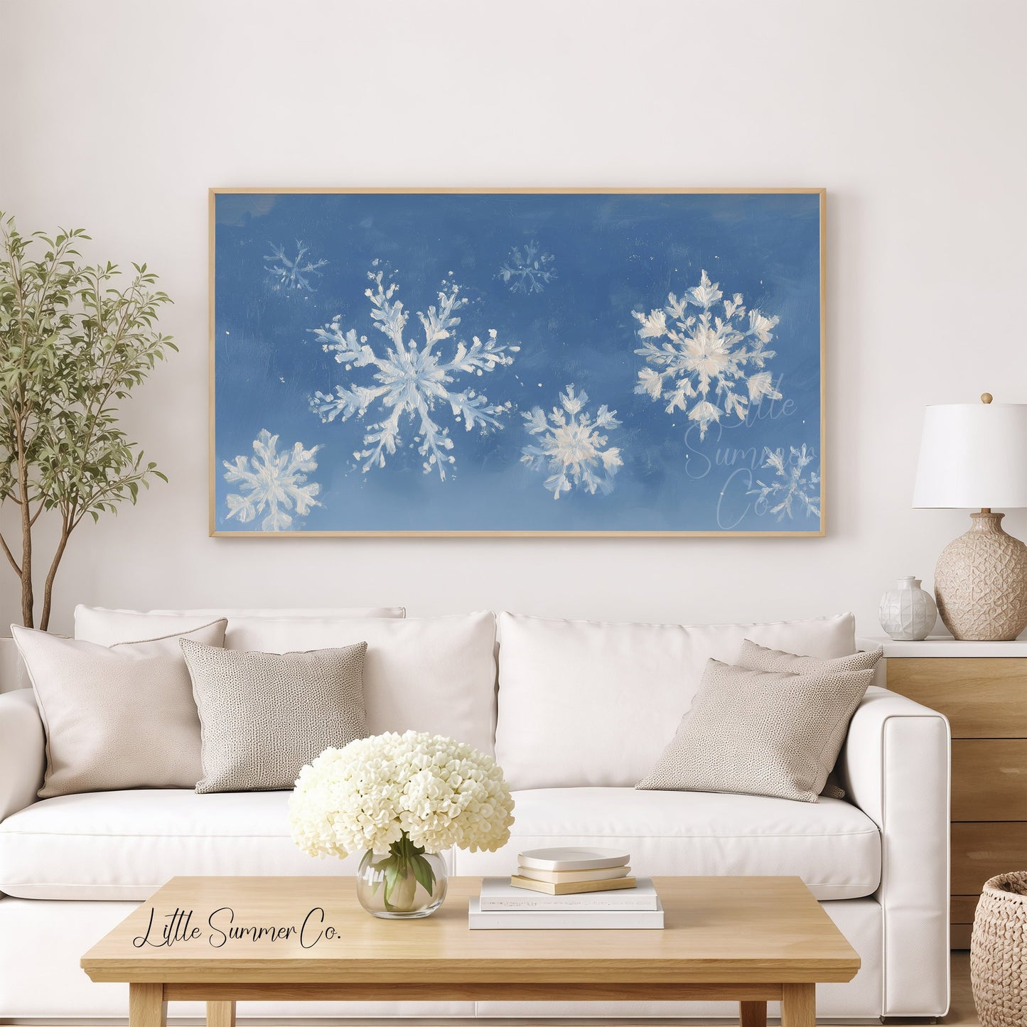 Snowflake Pattern Frame TV Art displayed on a TV