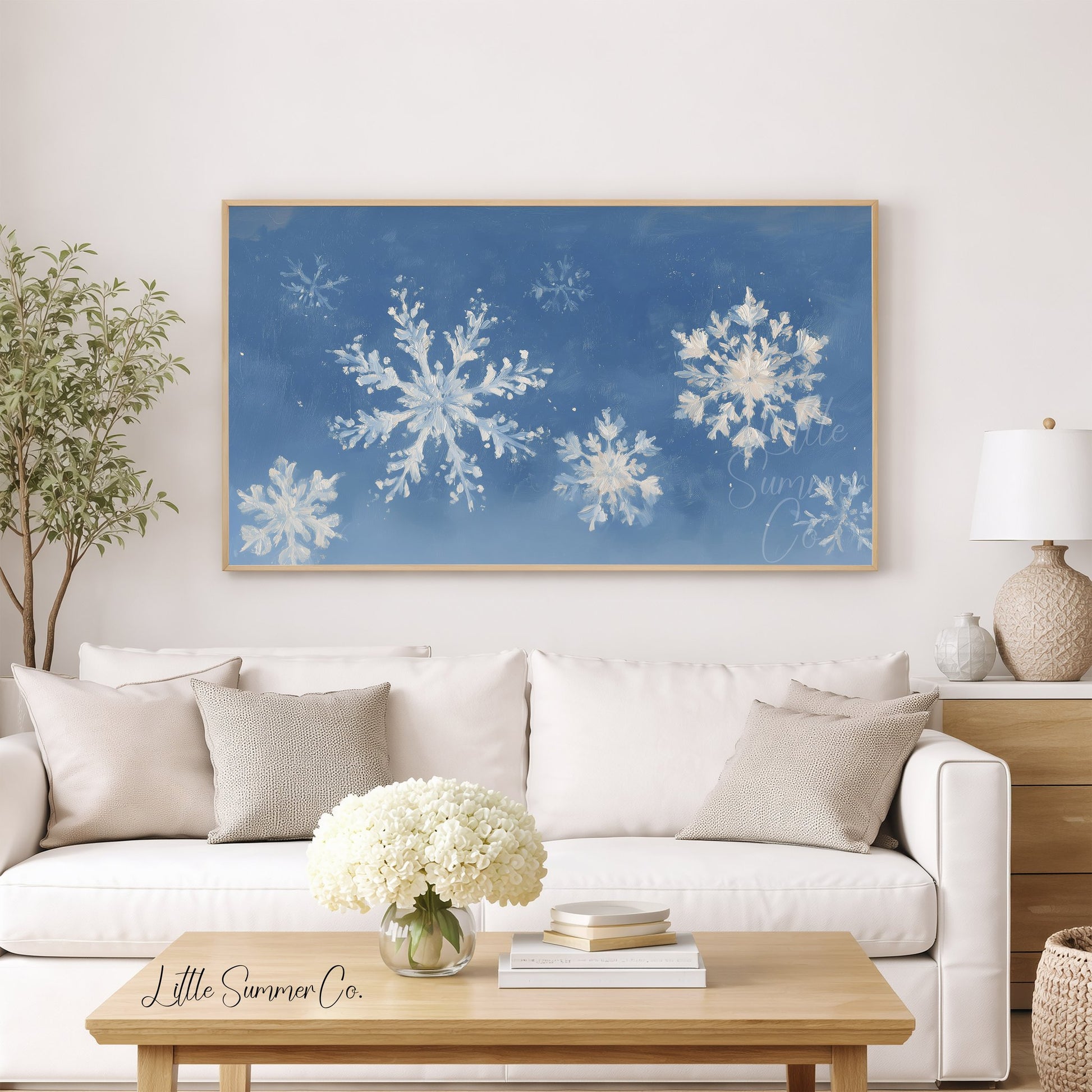 Snowflake Pattern Frame TV Art displayed on a TV