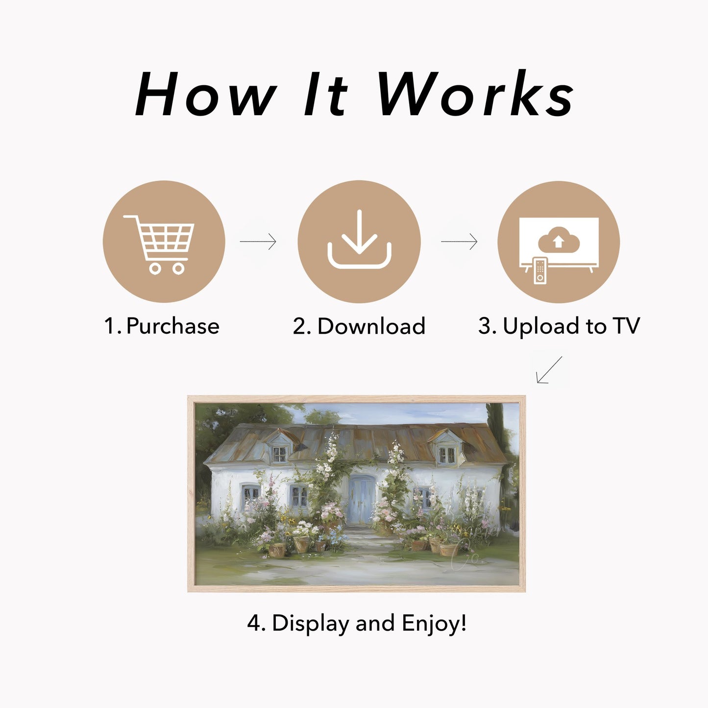 Garden Cottage Frame TV Art displayed on a TV