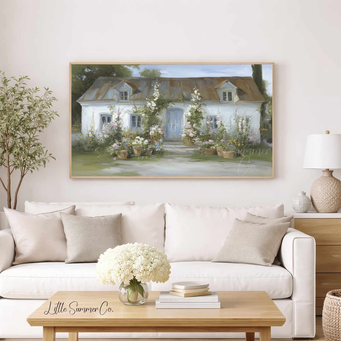 Garden Cottage Frame TV Art displayed on a TV
