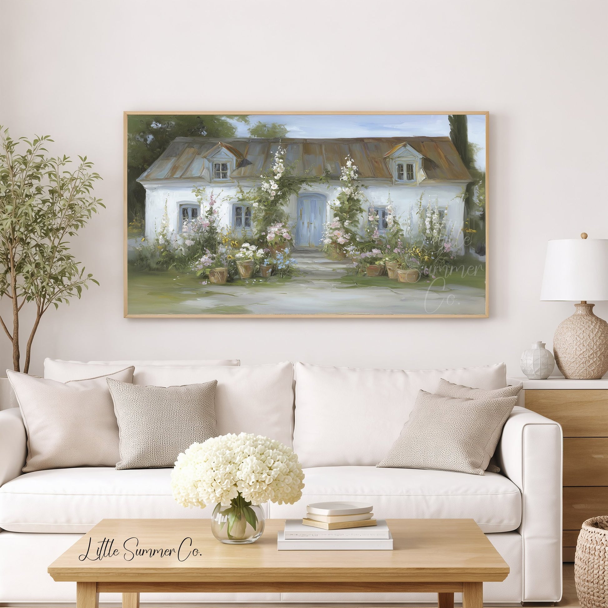 Garden Cottage Frame TV Art displayed on a TV