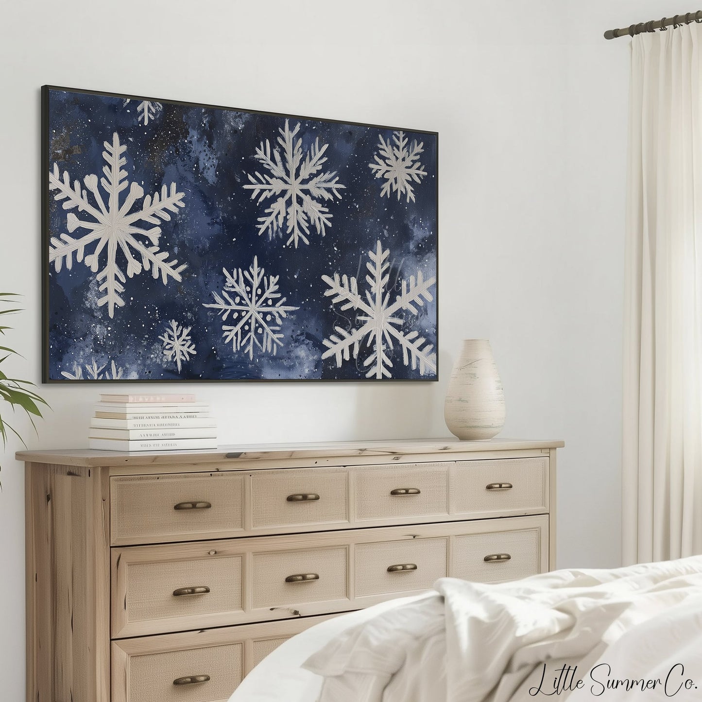 Snowflake Cluster Frame TV Art displayed on a TV