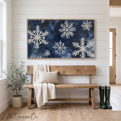 Snowflake Cluster Frame TV Art displayed on a TV