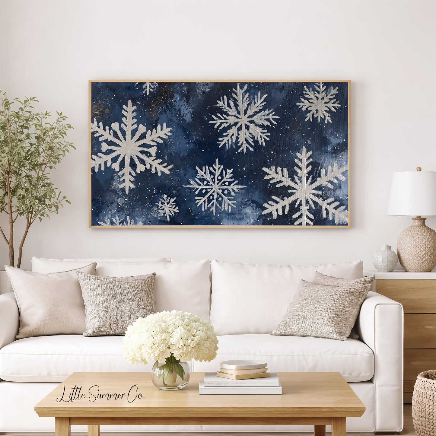 Snowflake Cluster Frame TV Art displayed on a TV