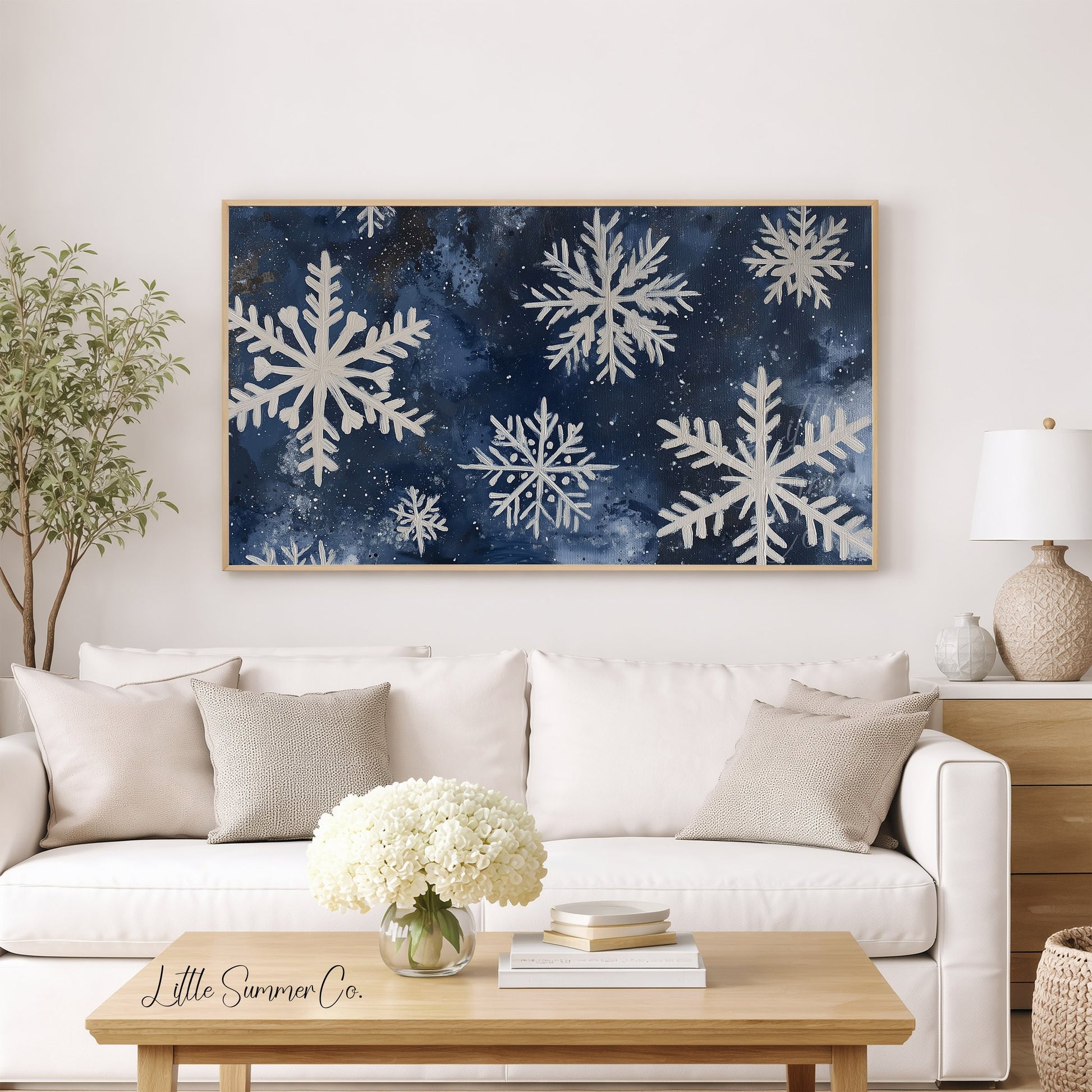 Snowflake Cluster Frame TV Art displayed on a TV