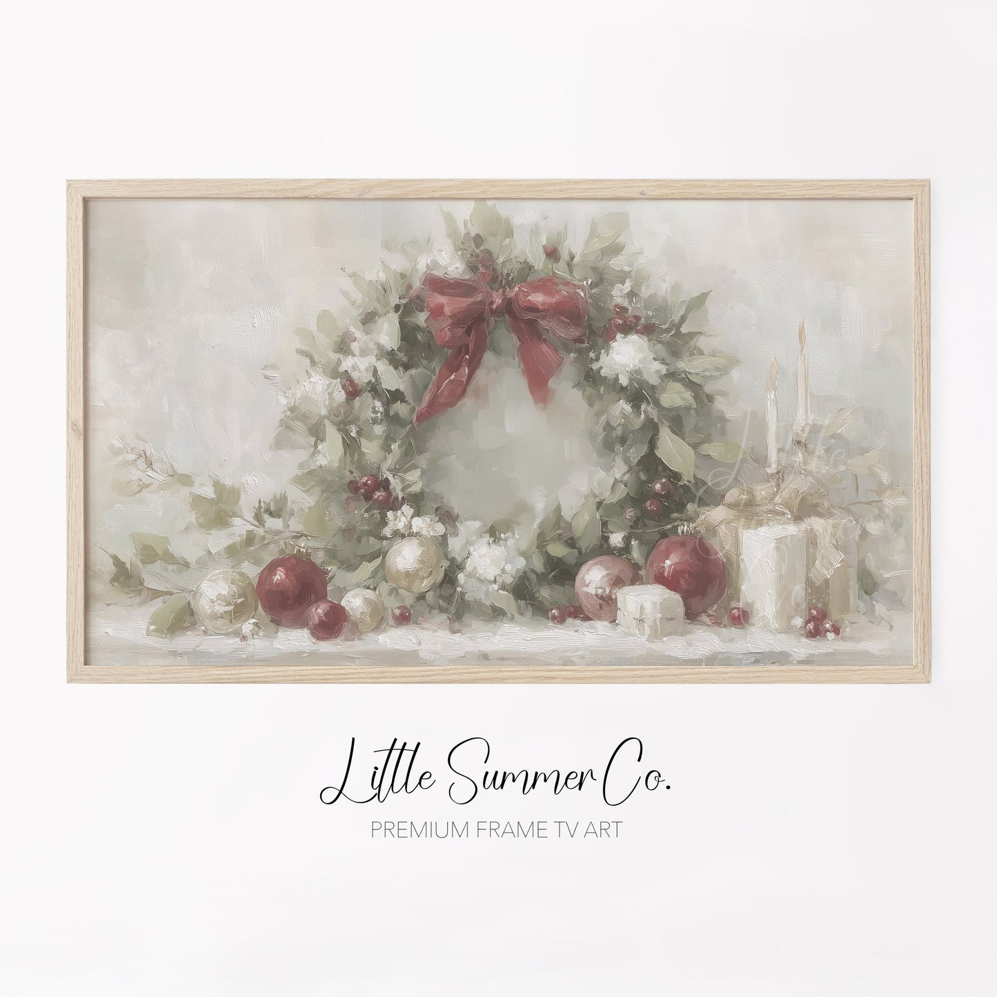 Christmas Wreath Holly Frame TV Art displayed on a TV