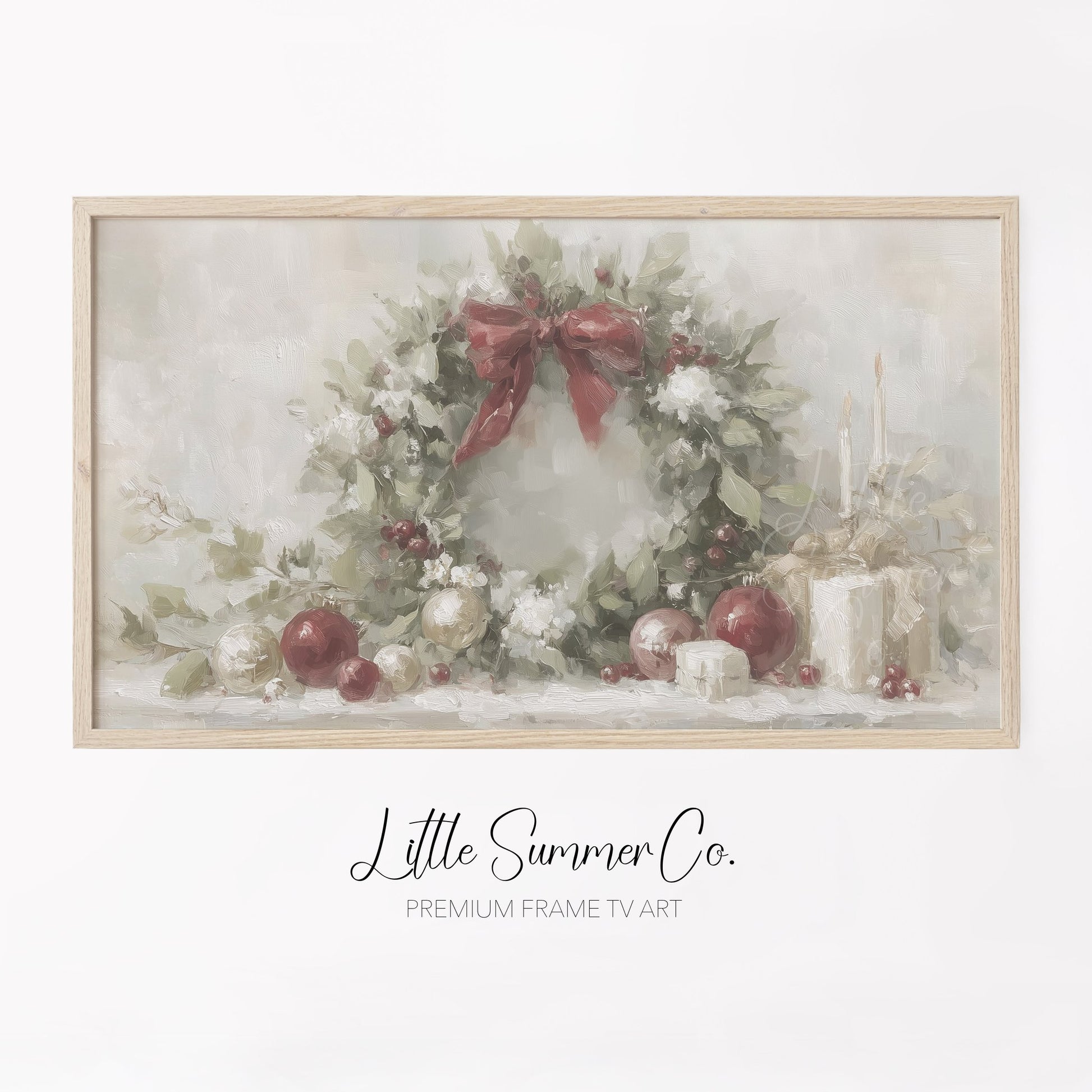 Christmas Wreath Holly Frame TV Art displayed on a TV