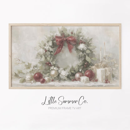 Christmas Wreath Holly Frame TV Art displayed on a TV