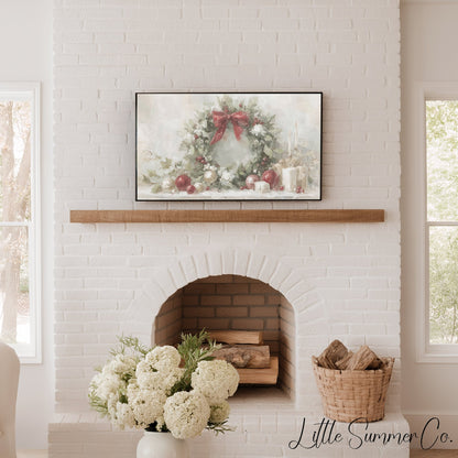 Christmas Wreath Holly Frame TV Art displayed on a TV