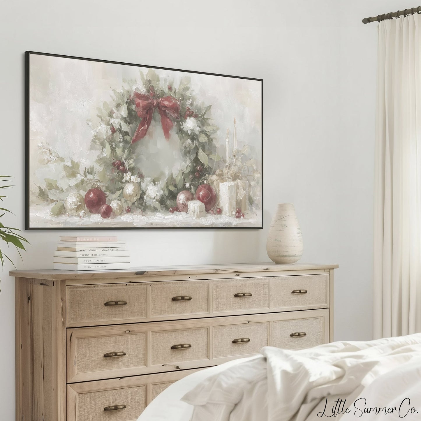 Christmas Wreath Holly Frame TV Art displayed on a TV