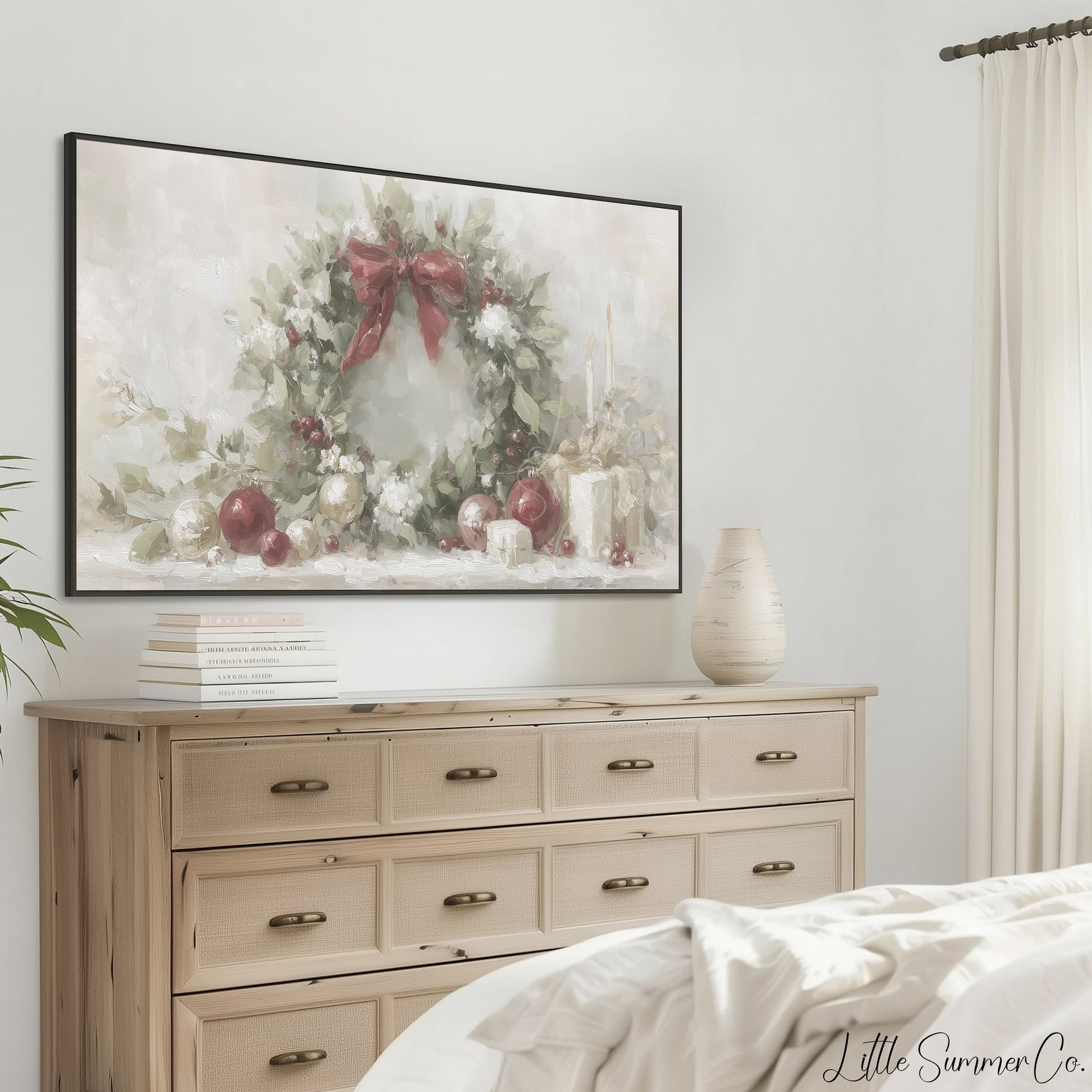 Christmas Wreath Holly Frame TV Art displayed on a TV
