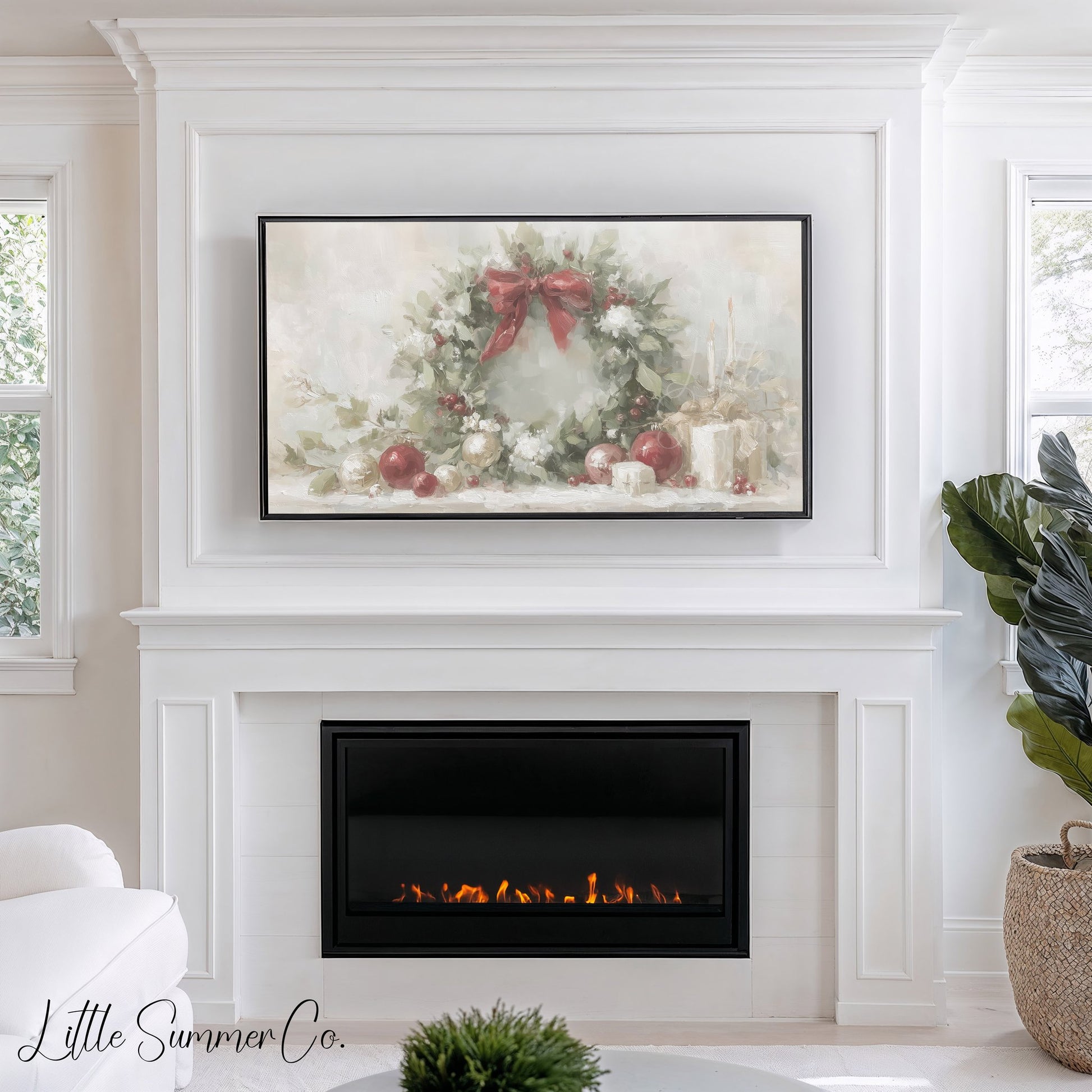 Christmas Wreath Holly Frame TV Art displayed on a TV