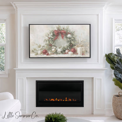 Christmas Wreath Holly Frame TV Art displayed on a TV
