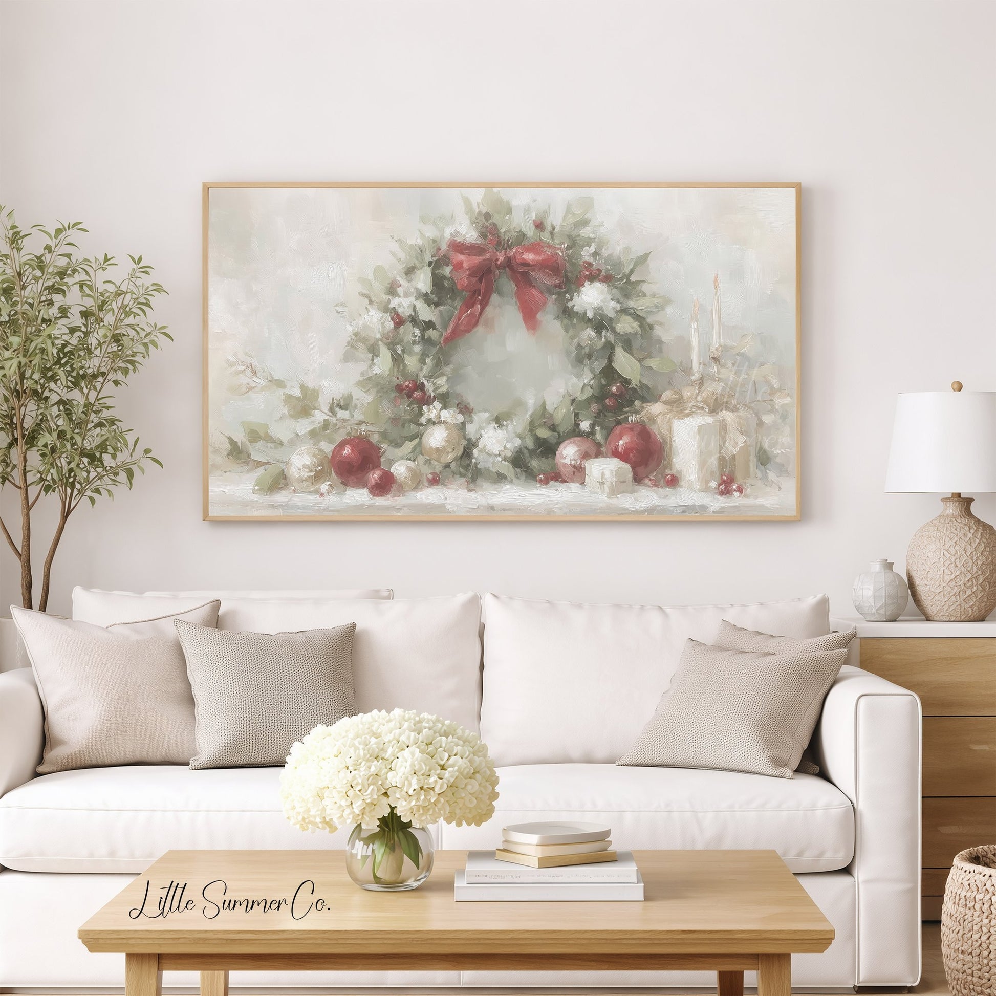 Christmas Wreath Holly Frame TV Art displayed on a TV