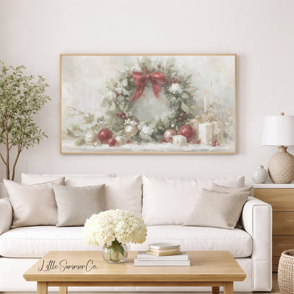 Christmas Wreath Holly Frame TV Art displayed on a TV
