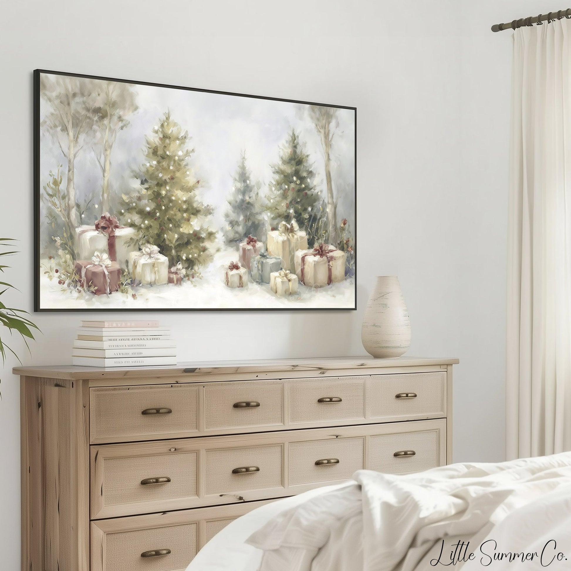 Christmas Trees and Gifts Frame TV Art displayed on a TV