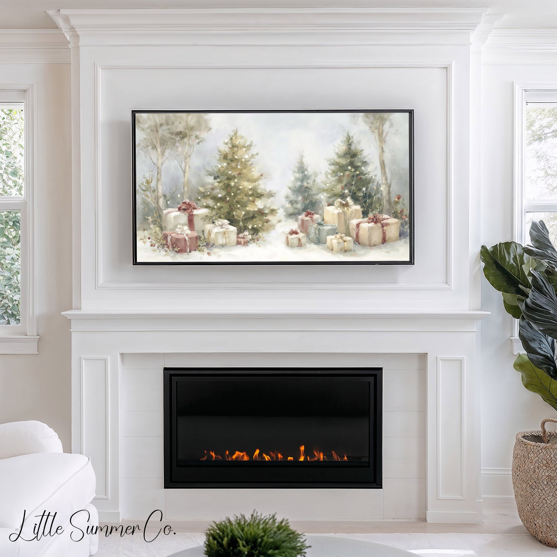 Christmas Trees and Gifts Frame TV Art displayed on a TV