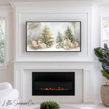 Christmas Trees and Gifts Frame TV Art displayed on a TV