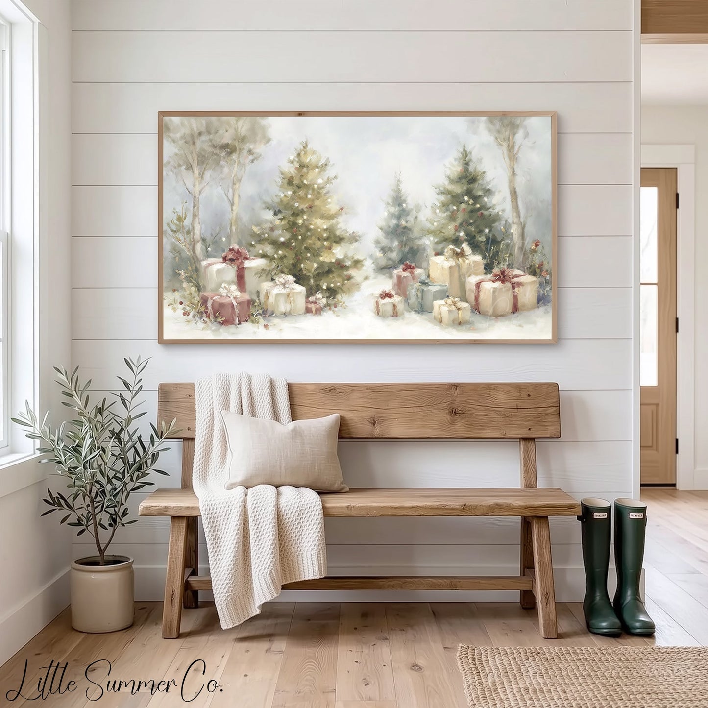 Christmas Trees and Gifts Frame TV Art displayed on a TV