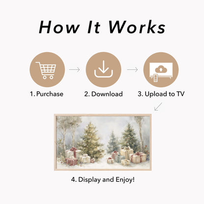 Christmas Trees and Gifts Frame TV Art displayed on a TV