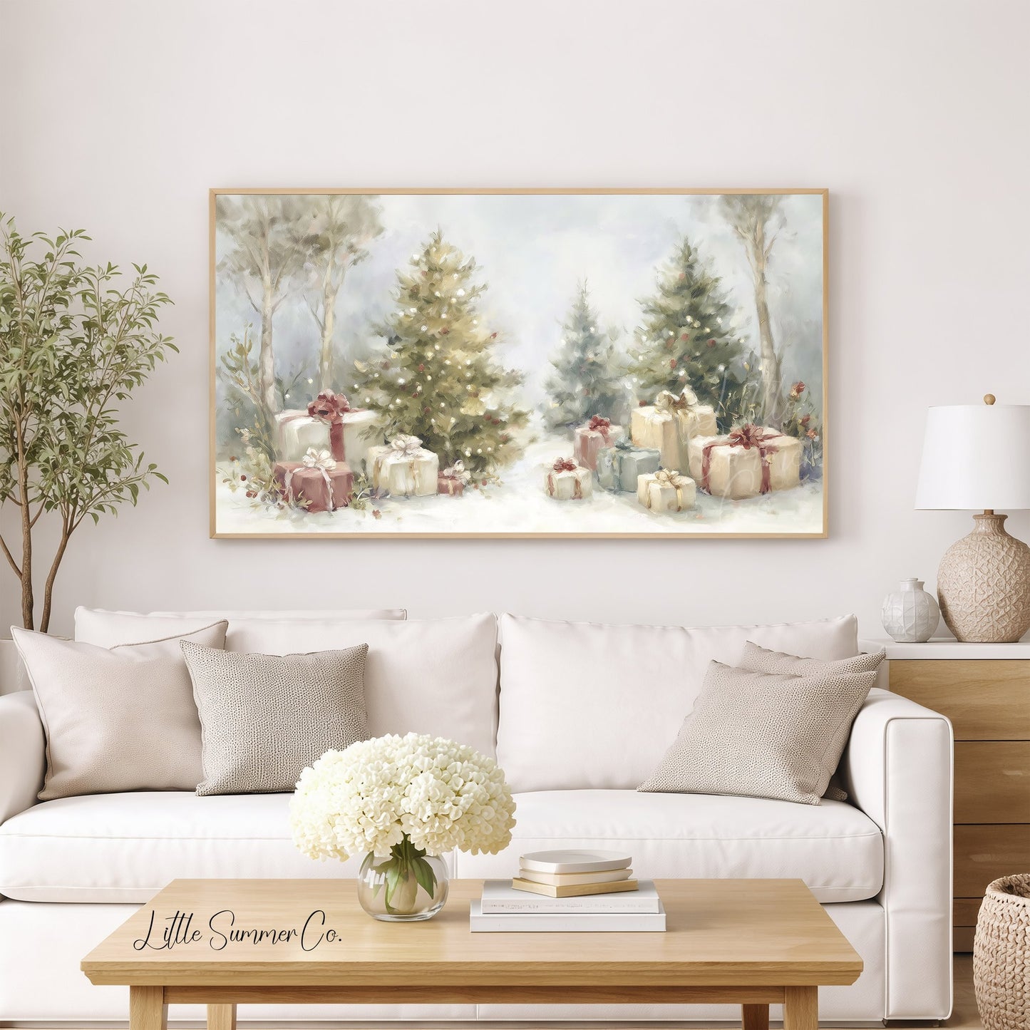 Christmas Trees and Gifts Frame TV Art displayed on a TV
