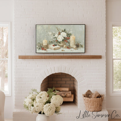 Holiday Candles and Flowers Frame TV Art displayed on a TV