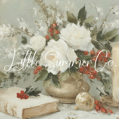 Holiday Candles and Flowers Frame TV Art displayed on a TV