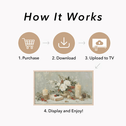 Holiday Candles and Flowers Frame TV Art displayed on a TV