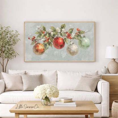 Christmas Ornaments Branch Frame TV Art displayed on a TV