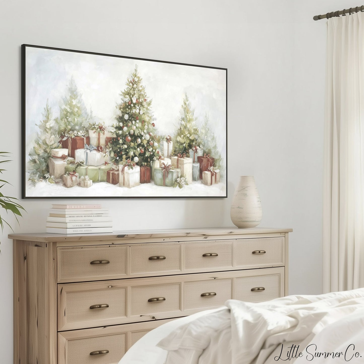 Christmas Trees and Presents Frame TV Art displayed on a TV