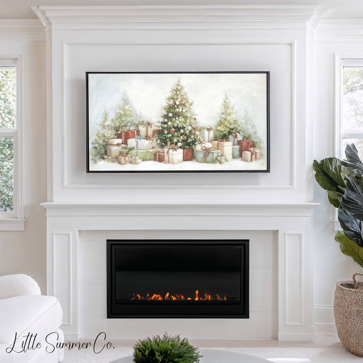 Christmas Trees and Presents Frame TV Art displayed on a TV